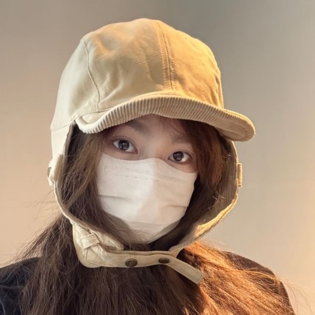 HATHOT-Plain Panel Corduroy Trapper Hat