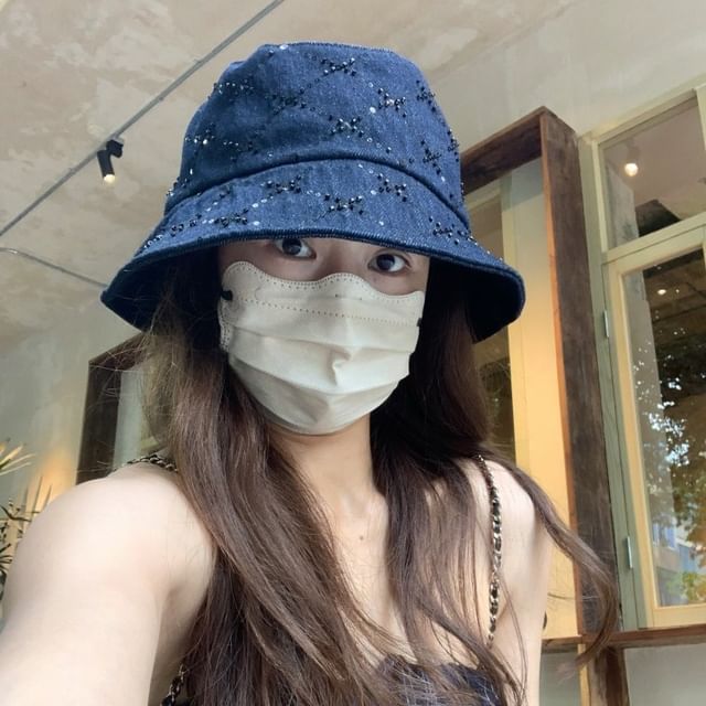 HATHOT-Sequin Denim Bucket Hat