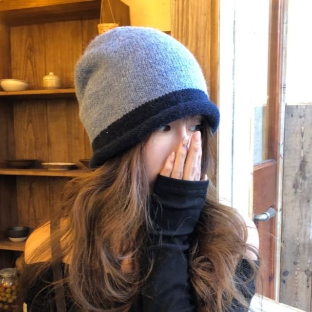 HATHOT-Two Tone Roll Up Beanie