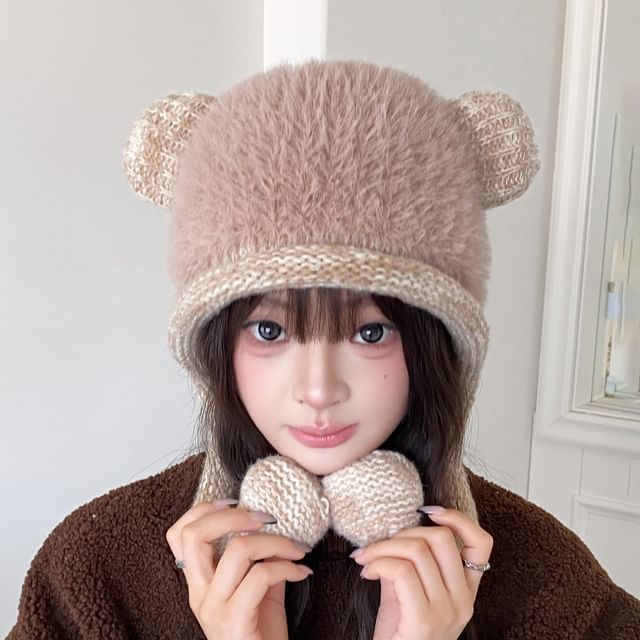 Hatrix-Bear Ear Fluffy Knit Beanie