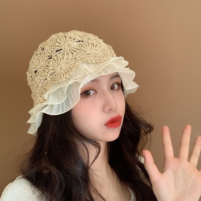 Hatrix-Crochet Chiffon Trim Bucket Hat