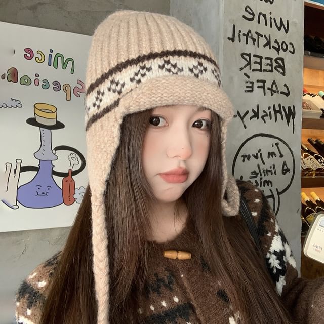 Hatrix-Patterned Knit Trapper Hat