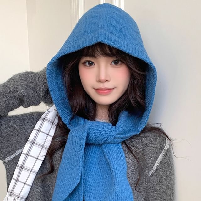 Hatrix-Plain Knit Hooded Scarf
