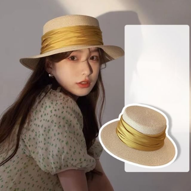Hatrix-Satin Panel Straw Boater Hat