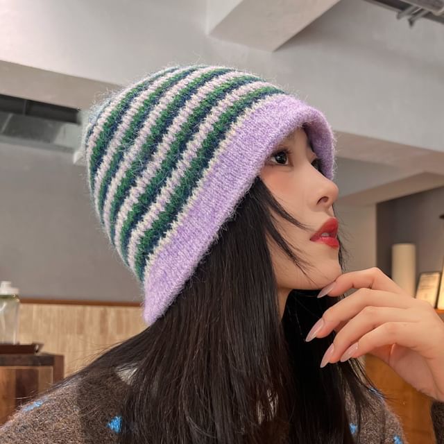 Hatrix-Striped Knit Bucket Hat