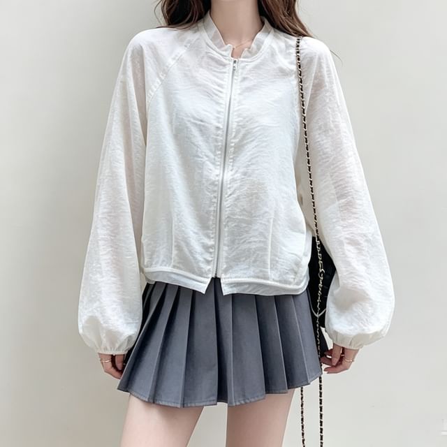 Heiti-Linen Zip-Up Plain Light Jacket