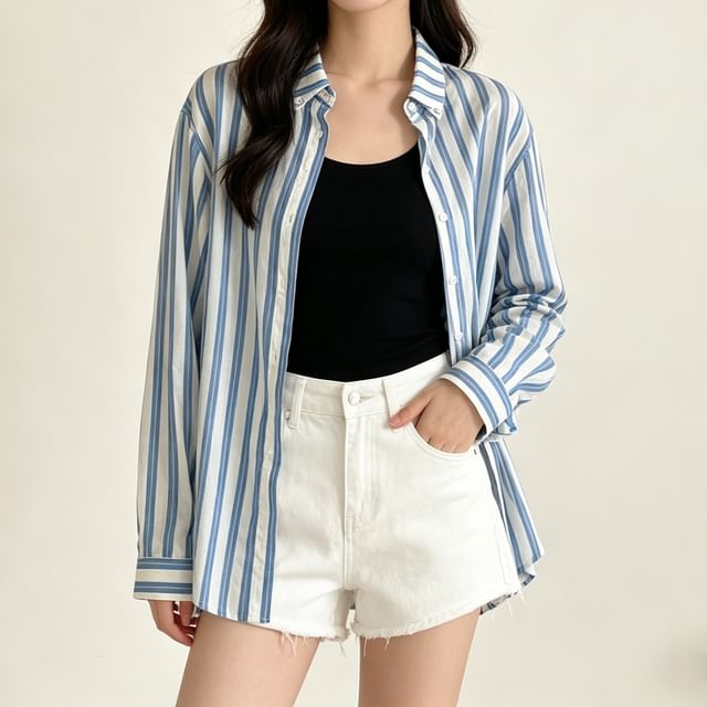 Heiti-Long-Sleeve Striped Button-Up Shirt