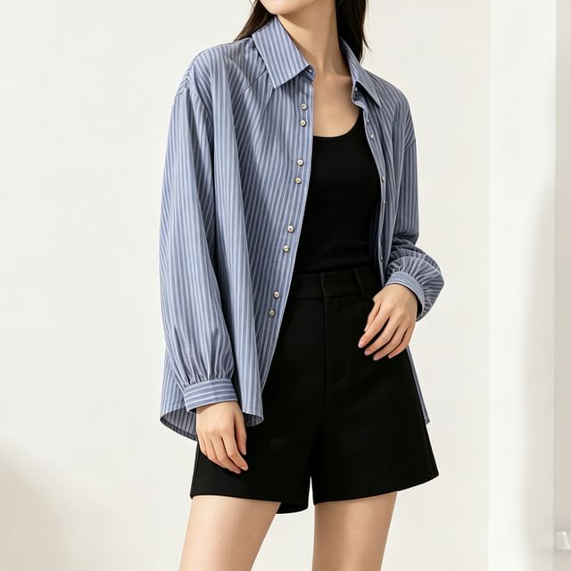 Heiti-Long-Sleeve Striped Button-Up Shirt