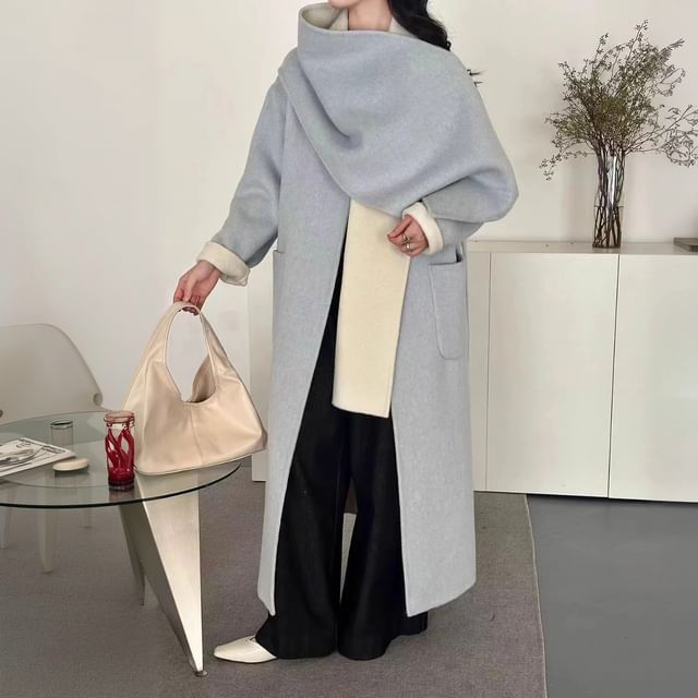 Heiti-Two Tone Double Breasted Long Coat