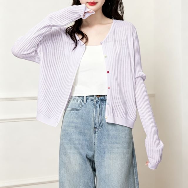 Heiti-V-Neck Striped Button-Up Cardigan