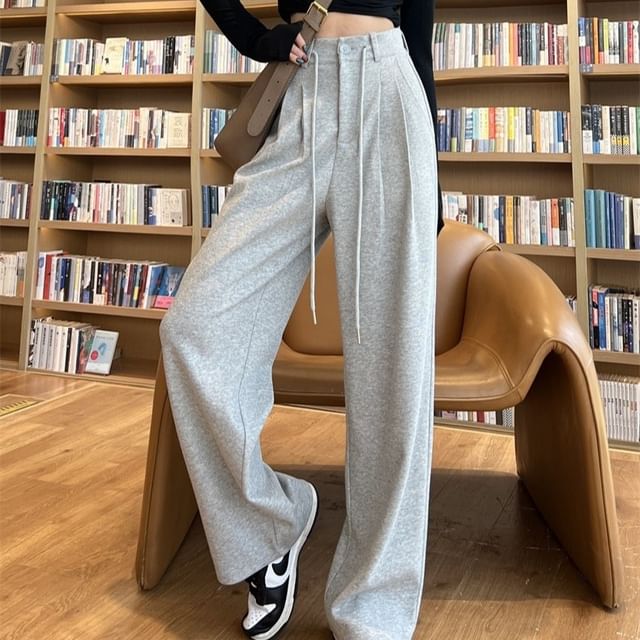 Hevnir-High Rise Plain Wide Leg Pants