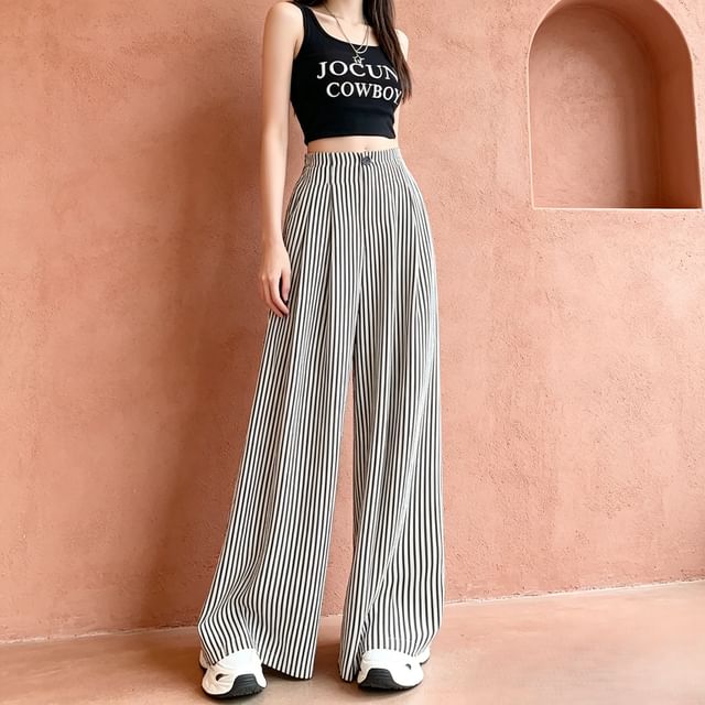 Hevnir-High Waist Striped Wide Leg Pants