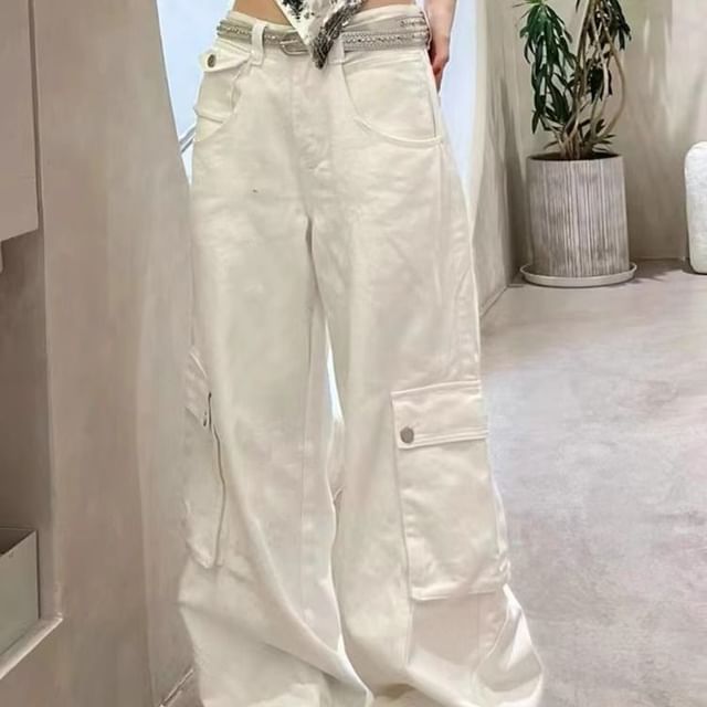 Hevnir-Mid Waist Plain Baggy Pants