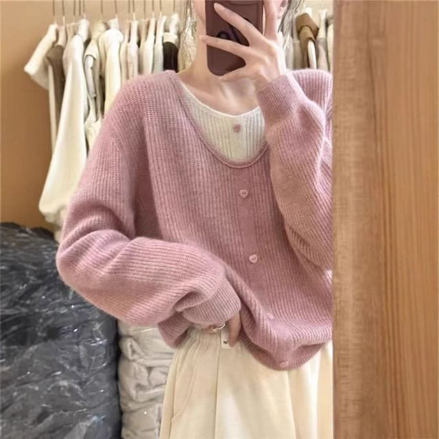 Hevnir-Mock Two-Piece Crew Neck Two Tone Sweater