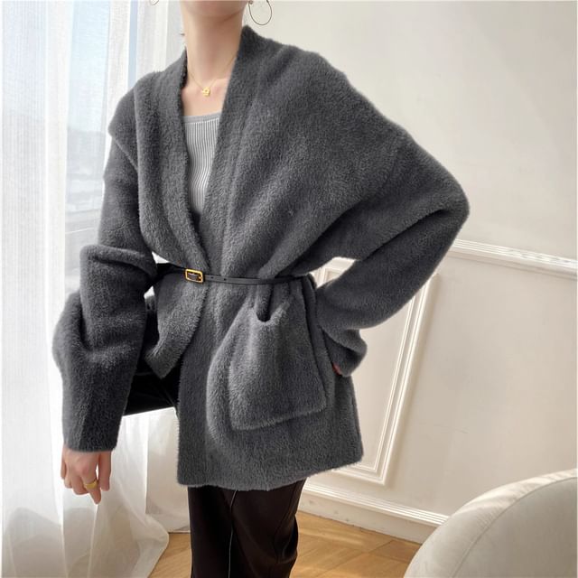 Hevnir-Plain Open Front Oversized Cardigan