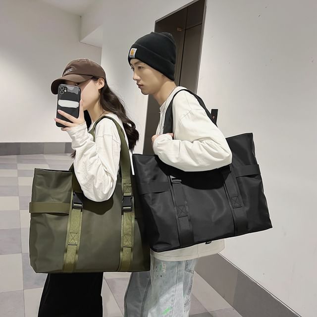 Hikuozy-Buckled Strap Tote Bag