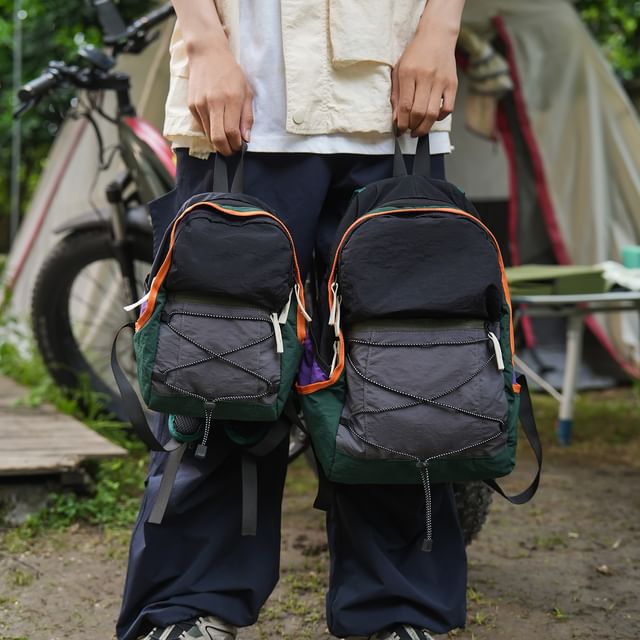Hikuozy-Color Block Adjustable Strap Outdoor Backpack