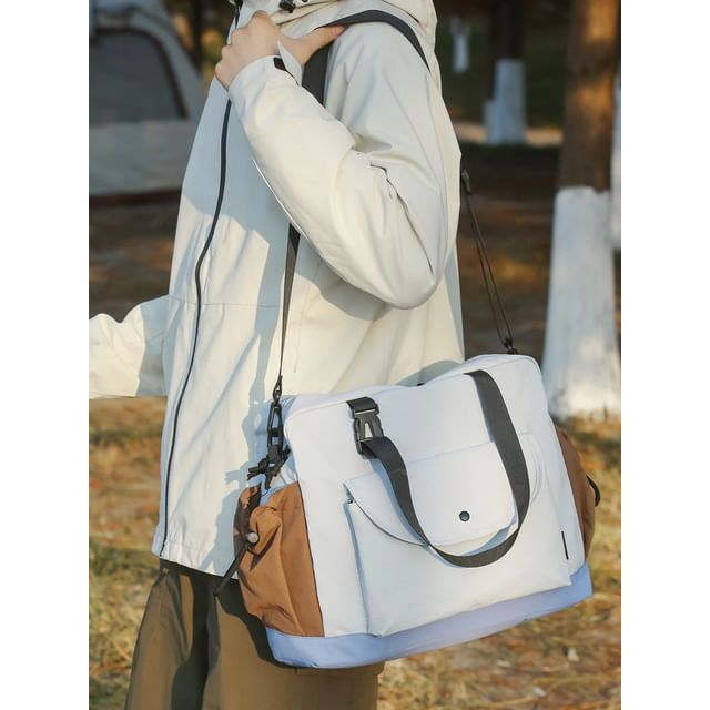 Hikuozy-Color Panel Canvas Shoulder Bag