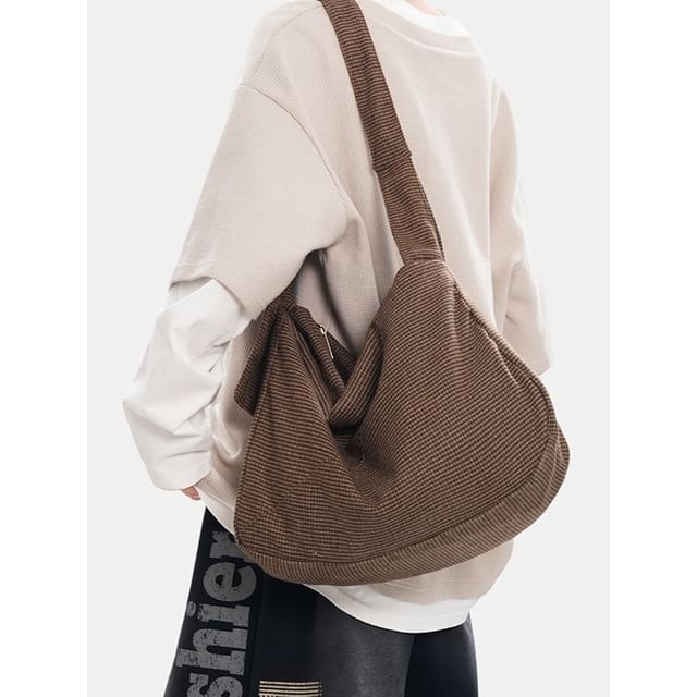 Hikuozy-Plaid Fabric Crossbody Bag