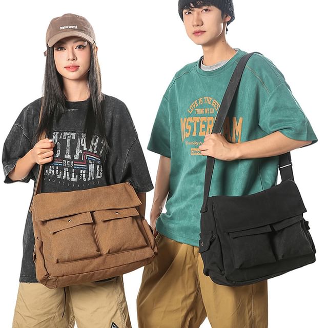 Hikuozy-Plain Canvas Messenger Bag