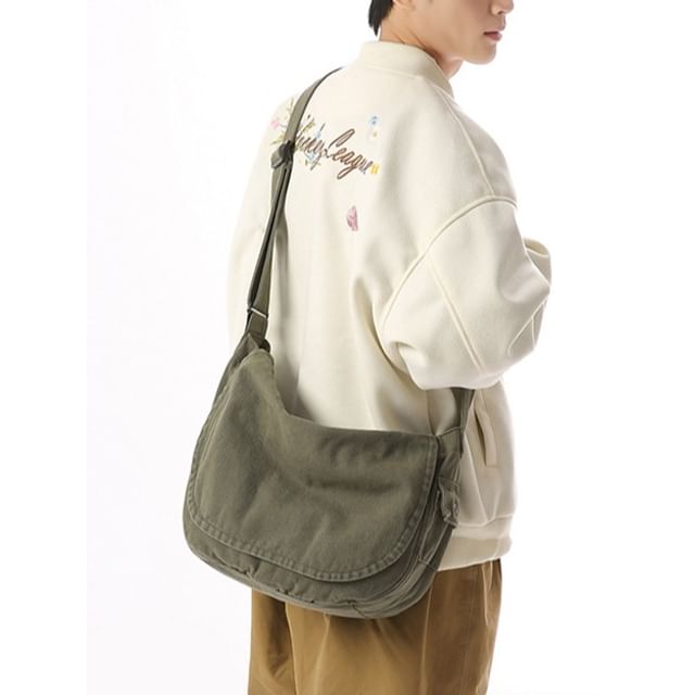 Hikuozy-Plain Flap Canvas Messenger Bag