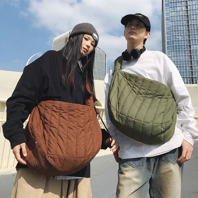 Hikuozy-Plain Quilted Crossbody Bag