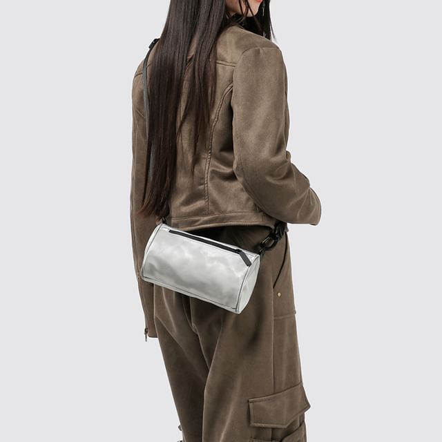 Hikuozy-Plain Zip Crossbody Bag