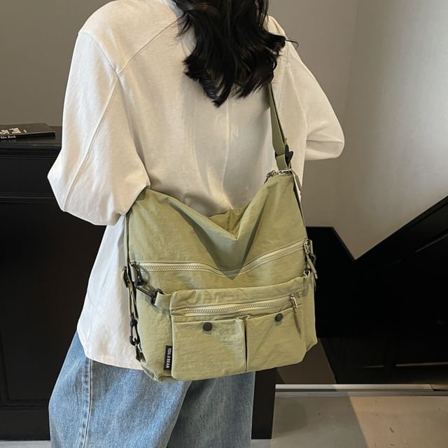 Hikuozy-Plain Zip Crossbody Bag