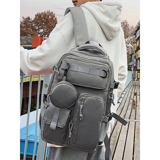 Hikuozy-Set Plain Multi-Pocket Fabric Backpack Coin Purse