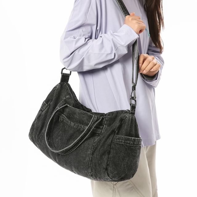 Hikuozy-Washed Denim Carryall Bag