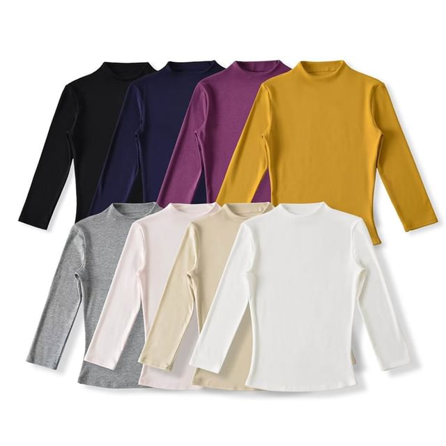 Hollahop-34-Sleeve Mock Neck Plain Crop Tee
