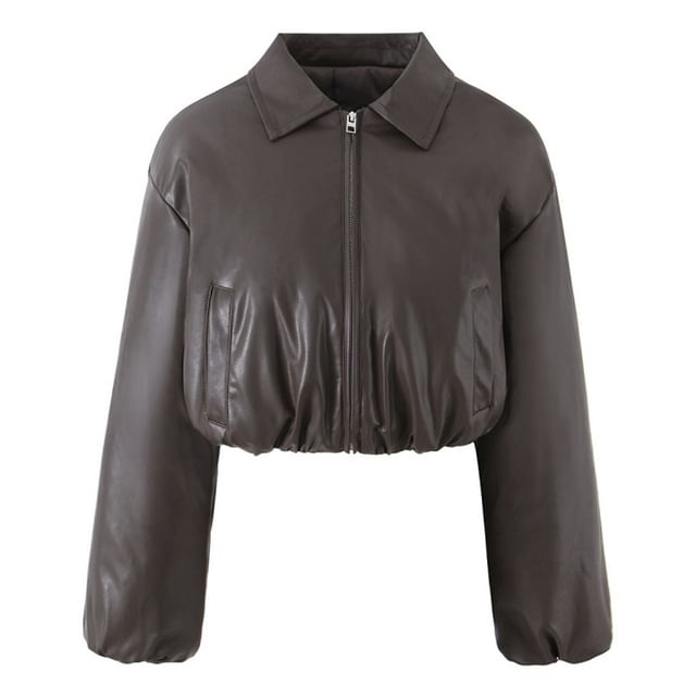 Hollahop-Collar Plain Padded Zip Jacket