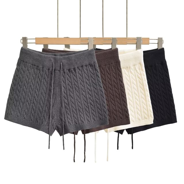 Hollahop-Drawstring Waist Plain Knit Hot Pants