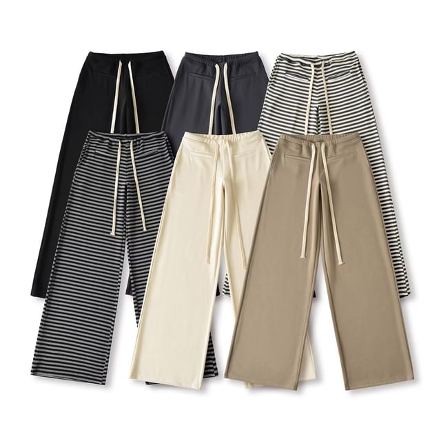 Hollahop-Drawstring Waist Wide Leg Pants