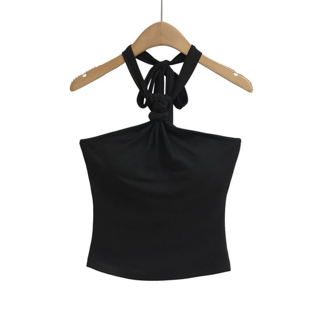 Hollahop-Halter-Neck Plain Knotted Top