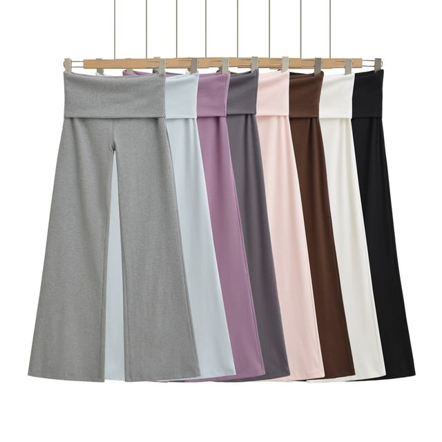 Hollahop-High Rise Plain Flared Pants