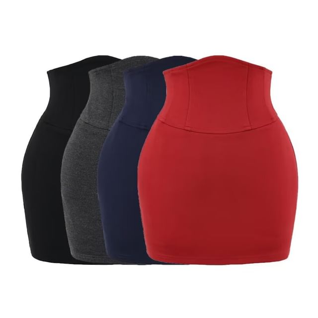Hollahop-High Rise Plain Mini Pencil Skirt