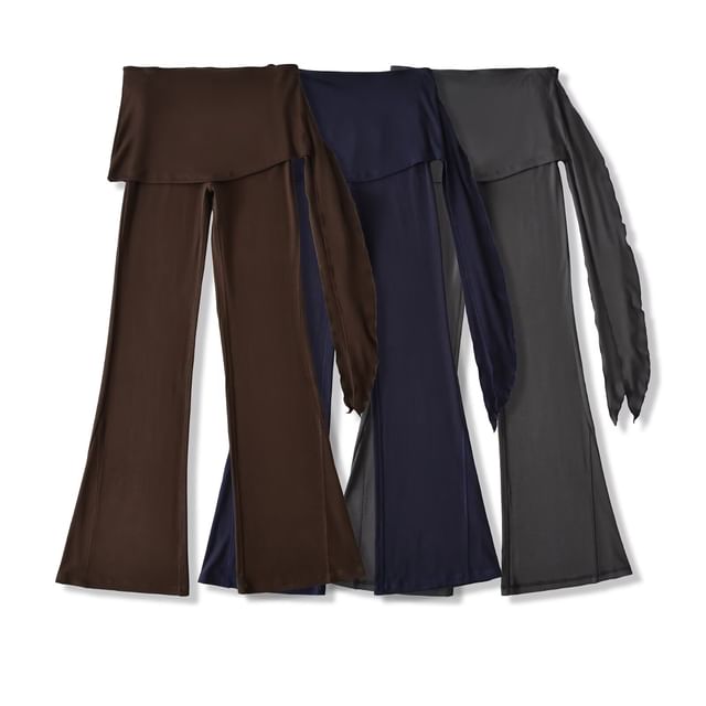 Hollahop-High Rise Plain Skirt Overlay Flared Pants