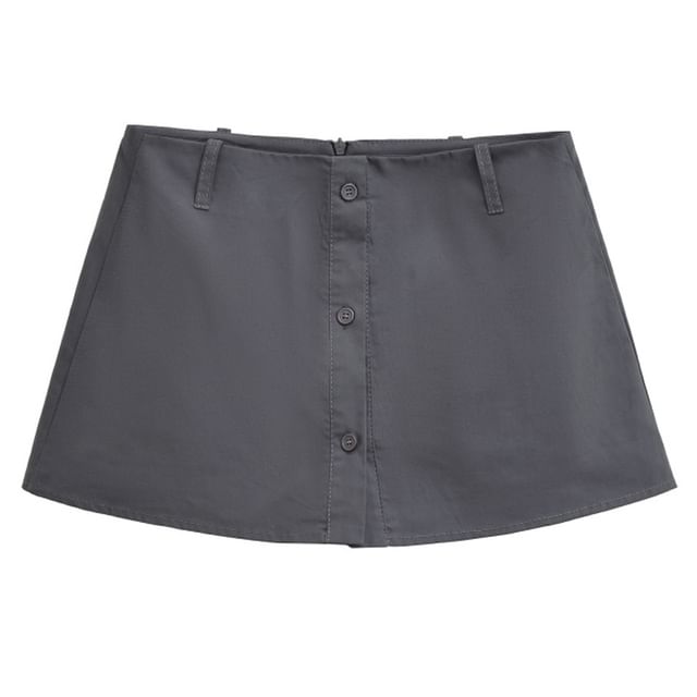Hollahop-High Waist Plain Button Front Skort