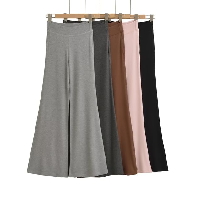 Hollahop-High Waist Plain Flared Pants