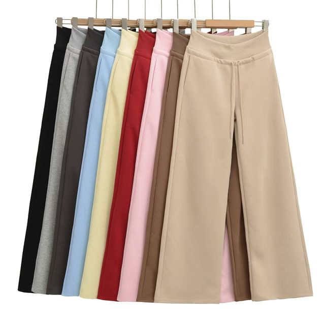 Hollahop-High Waist Plain Wide Leg Pants