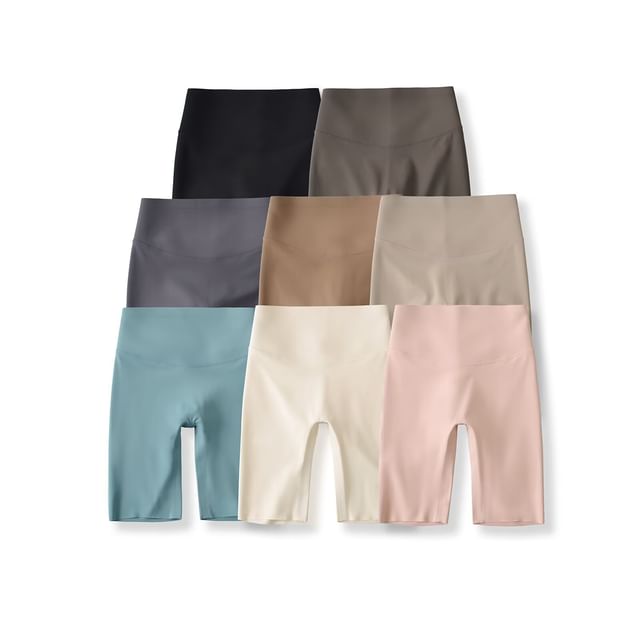 Hollahop-High Waist Plain Yoga Shorts