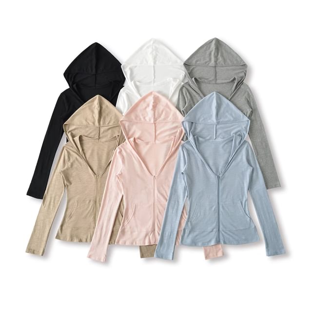 Hollahop-Long-Sleeve Hooded Plain Zip Jacket