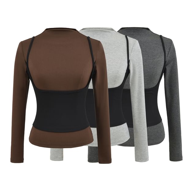 Hollahop-Long Sleeve Mock Neck Mock Two Piece Top