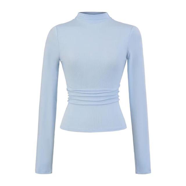 Hollahop-Long-Sleeve Mock Neck Plain Tee