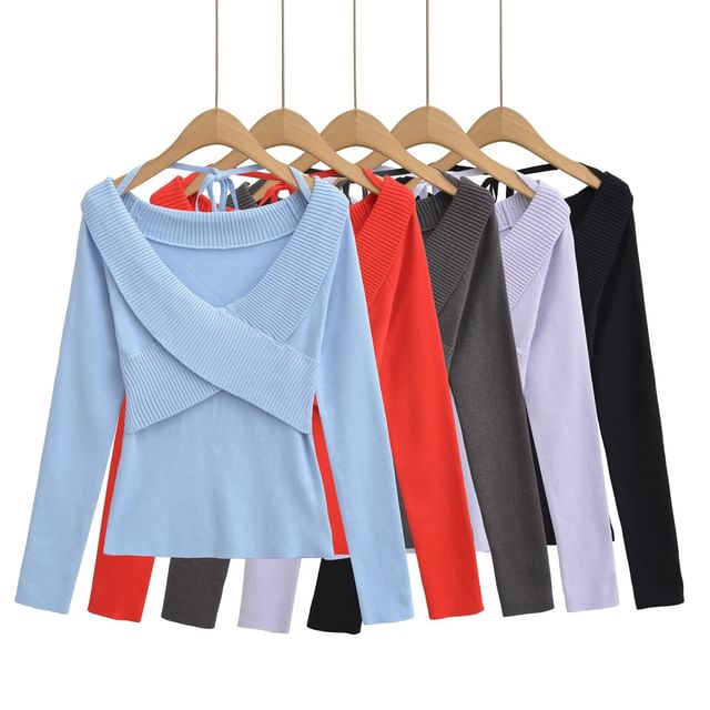 Hollahop-Long-Sleeve V-Neck Wrap Knit Top