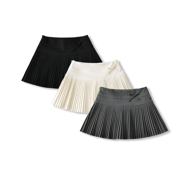 Hollahop-Low Rise Plain Mini Pleated Skirt