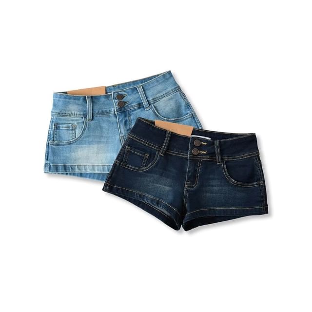 Hollahop-Low Rise Washed Denim Shorts