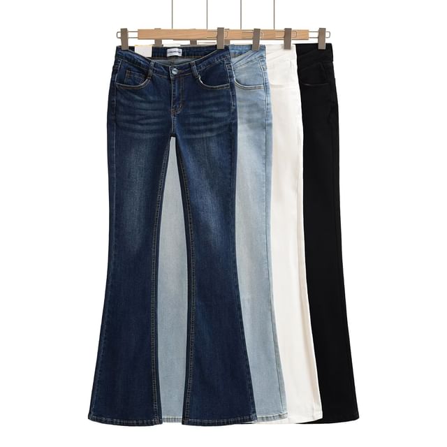 Hollahop-Mid Waist Washed Bootcut Jeans