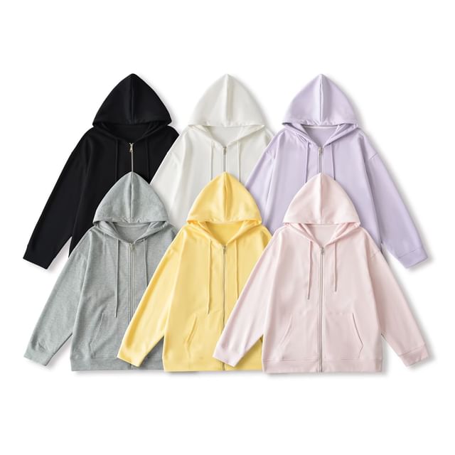 Hollahop-Plain Zip-Up Hoodie